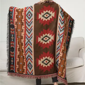 Одеяло с ворсом Походное одеяло с кисточками Богемное походное одеяло в этническом стиле, уличная палатка, диван-кровать для пикника, одеяло с ворсом с бахромой - Изображение 1  