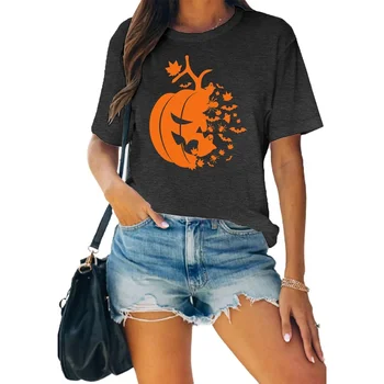 Женские футболки с тыквой на Хэллоуин, забавные топы с тыквенным лицом на Хэллоуин - Изображение 2  
