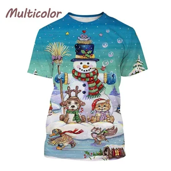 Новая Горячая распродажа, Зимняя рождественская футболка с 3D-принтом в виде снеговика, мужская повседневная футболка с коротким рукавом в стиле харадзюку - Изображение 2  