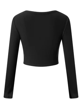 Женский топ для выхода в свет с длинным рукавом, приталенный, с квадратным вырезом, базовый укороченный топ Y2k, обтягивающая футболка из рубчатого трикотажа, уличная одежда - Изображение 1  