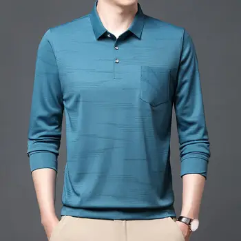 Стильная мужская деловая рубашка из атласа приталенного кроя с отложным воротником, длинными рукавами, накладными карманами для осенне-весеннего офиса - Изображение 1  