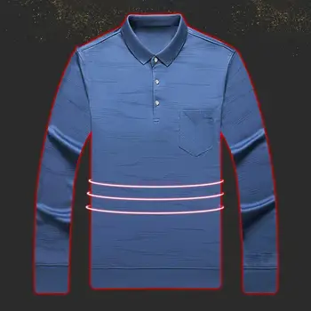 Стильная мужская деловая рубашка из атласа приталенного кроя с отложным воротником, длинными рукавами, накладными карманами для осенне-весеннего офиса - Изображение 2  