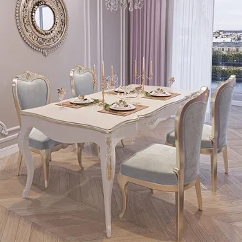 Французский светлый роскошный стол из массива дерева Европейский высококачественный прямоугольный обеденный стол и стул из массива дерева - Изображение 1  