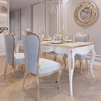 Французский светлый роскошный стол из массива дерева Европейский высококачественный прямоугольный обеденный стол и стул из массива дерева - Изображение 2  