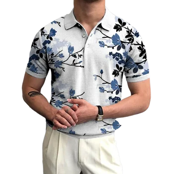 Летняя мужская рубашка-поло на пуговицах с 3D принтом цветов, повседневный топ, трендовая мужская одежда Оверсайз с коротким рукавом. - Изображение 1  