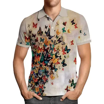 Летняя мужская рубашка-поло на пуговицах с 3D принтом цветов, повседневный топ, трендовая мужская одежда Оверсайз с коротким рукавом. - Изображение 2  