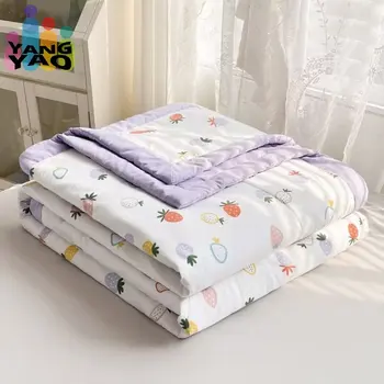 Охлаждающее летнее одеяло с принтом, кондиционер, Стеганое одеяло из тонкого хлопка, охлаждающее одеяло для односпальной двуспальной кровати - Изображение 1  