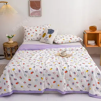 Охлаждающее летнее одеяло с принтом, кондиционер, Стеганое одеяло из тонкого хлопка, охлаждающее одеяло для односпальной двуспальной кровати - Изображение 2  