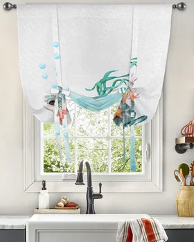 Морская черепаха, подводный мир, Винтажная оконная занавеска для гостиной, домашний декор, жалюзи, шторы для кухни, короткие занавески - Изображение 1  