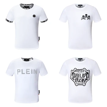 2023 Новая летняя повседневная приталенная футболка Plein с ромбовидным принтом, футболки, топы, мужская золотисто-серебряная футболка QP Philipp - Изображение 1  
