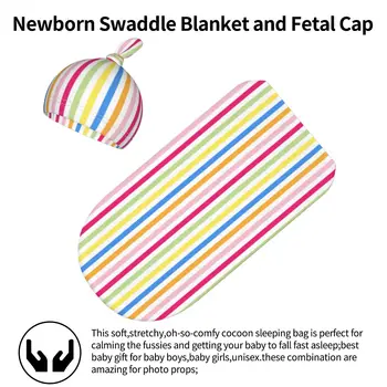 Детское пеленальное одеяло в цветную полоску для новорожденного, одеяло для пеленания - Изображение 2  