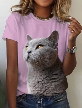 Модная женская футболка с 3D-принтом серии Animal с коротким рукавом, летняя футболка из полиэстера большого размера, одежда из полиэфирного волокна - Изображение 1  