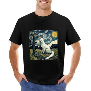 Белая лиса под деревом, футболка с красивой наклейкой, пустые футболки, футболка для мужчин - Изображение 1  
