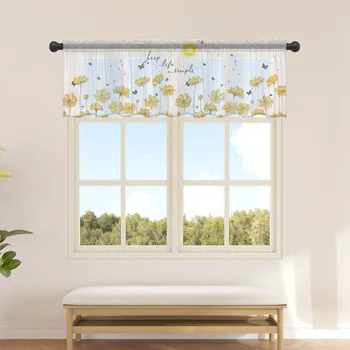 Прозрачные шторы с изображением Бабочки и цветка для кухни, кафе, Полупрозрачная тюлевая занавеска, Балдахин для окна, домашний декор - Изображение 1  