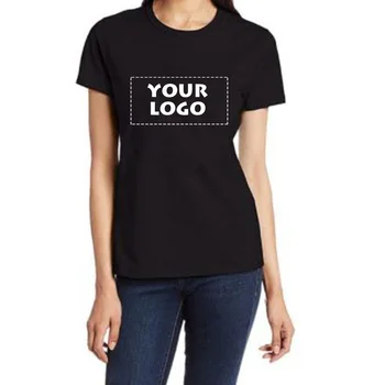 Женские однотонные футболки с логотипом на заказ, уличная одежда с круглым вырезом и коротким рукавом, повседневная мода, женские топы, Свободная Прямая одежда - Изображение 2  