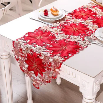 Толстые красные скатерти с цветочной вышивкой в деревенском стиле, рождественские украшения высокого качества для домашнего ужина - Изображение 2  