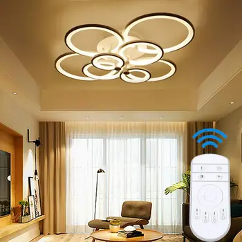Современный акриловый потолочный светильник с 8 кольцами для гостиной, спальни, кабинета, светильник, светодиодная люстра скрытого монтажа с пультом дистанционного управления - Изображение 2  