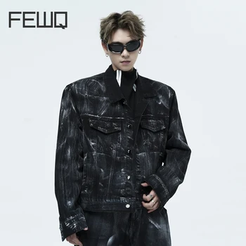 FEWQ Короткая Джинсовая куртка Дизайн Ниша Красивый Свободный Наплечник 2023 Темная Одежда С Длинным Рукавом Мужское Пальто Корейская Мода 24X1341 - Изображение 1  