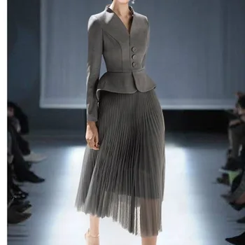 Комплект с сетчатой плиссированной юбкой 2023, костюм в стиле знаменитостей, сетчатая юбка, комплект из двух предметов Blast Street - Изображение 1  