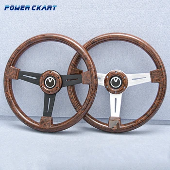 14-дюймовое рулевое колесо JDM Classic из дерева с фирменной кнопкой звукового сигнала, спортивное рулевое колесо для дрифта в деревянном стиле. - Изображение 1  