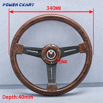 14-дюймовое рулевое колесо JDM Classic из дерева с фирменной кнопкой звукового сигнала, спортивное рулевое колесо для дрифта в деревянном стиле. - Изображение 2  