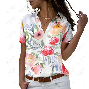 Летняя новая женская рубашка с цветочным 3D принтом, женская рубашка в милом повседневном стиле, женская рубашка, модный тренд, свободная женская рубашка - Изображение 1  