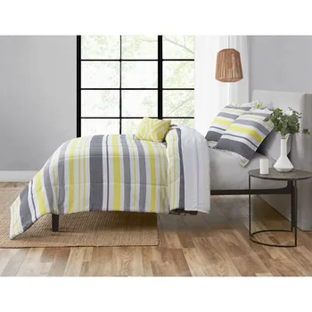 Кровать в мешочек в серо-желтую полоску из 8 предметов, комплект одеял с простынями, Queen-Size - Изображение 1  