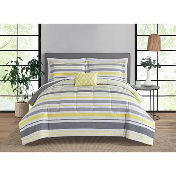 Кровать в мешочек в серо-желтую полоску из 8 предметов, комплект одеял с простынями, Queen-Size - Изображение 2  