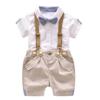 Комплект одежды для маленьких мальчиков, Летний детский костюм, шорты, рубашка с поясом для шорт, детский официальный костюм для свадебной вечеринки для детей 1, 2, 3, 4 лет, - Изображение 1  