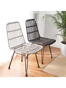 Обеденный стул из ротанга Ручной работы, похожий на ротанг, Железный Стул для отдыха на балконе, Американский Домашний Простой ротанговый стул Ins для дома - Изображение 2  
