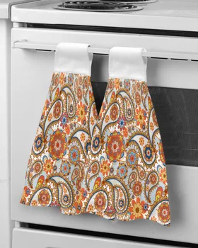 Цветочные полотенца с узором Пейсли в стиле ретро из микрофибры для рук, Впитывающие Полотенца, Носовой платок, полотенце для чистки кухонной посуды - Изображение 1  