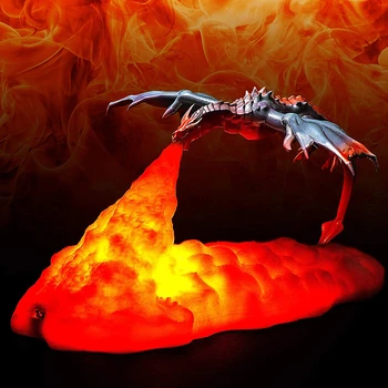 Светодиодный ночник в форме дракона, 3D печать, Дыхание пламени дракона, Медленная смена декора комнаты, USB перезаряжаемый светильник, игрушечная лампа на день рождения - Изображение 2  