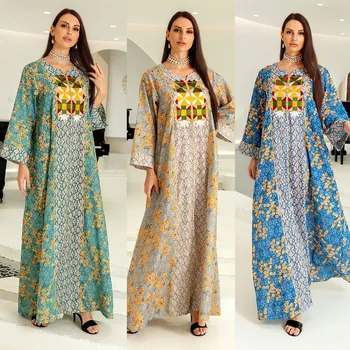 AB237 Ближний Восток Four Seasons Пригородное платье мусульманские женщины с вышивкой Жаккардовое хлопчатобумажное платье платье для женщин - Изображение 1  