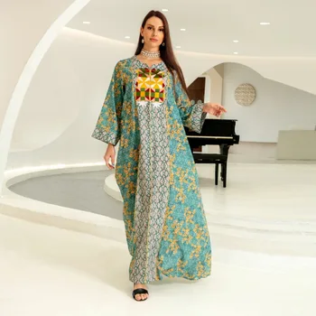 AB237 Ближний Восток Four Seasons Пригородное платье мусульманские женщины с вышивкой Жаккардовое хлопчатобумажное платье платье для женщин - Изображение 2  