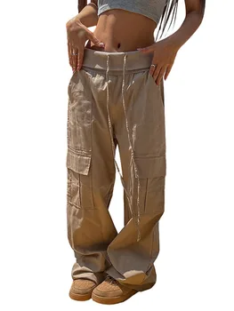 Женские мешковатые брюки-карго, складывающиеся на талии, однотонные брюки-парашют, повседневные брюки - Изображение 2  