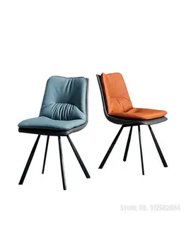 Роскошный обеденный стул из двойной ткани Nordic, домашний современный простой обеденный стул с кожаной спинкой, обеденный стул с ножками из углеродистой стали - Изображение 1  