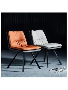 Роскошный обеденный стул из двойной ткани Nordic, домашний современный простой обеденный стул с кожаной спинкой, обеденный стул с ножками из углеродистой стали - Изображение 2  