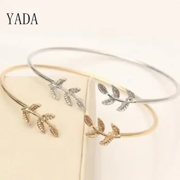 YADA Gifts, Дизайнерские браслеты с простыми листьями, браслеты для женщин, браслеты из нержавеющей стали, ювелирные изделия из хрусталя, браслет BT200211 - Изображение 1  