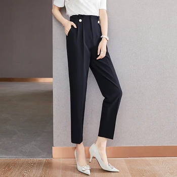 Шикарная Корейская модная Женская одежда, Облегающие Укороченные брюки, Женские брюки OL с высокой талией на молнии, женская уличная одежда BPyB1786 - Изображение 1  