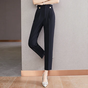 Шикарная Корейская модная Женская одежда, Облегающие Укороченные брюки, Женские брюки OL с высокой талией на молнии, женская уличная одежда BPyB1786 - Изображение 2  