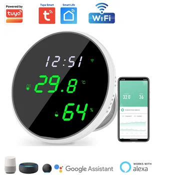Tuya Smart WIFI Датчик температуры и влажности, гигрометр, термометр, цифровой ЖК-дисплей, Поддержка Alexa Google Assistant - Изображение 1  