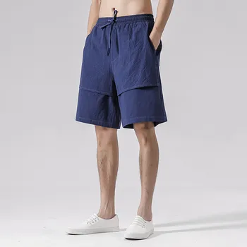 Мужские однотонные шорты, мужские спортивные Свободные повседневные хлопковые брюки с пятью точками, летние пляжные повседневные удобные слипы - Изображение 1  