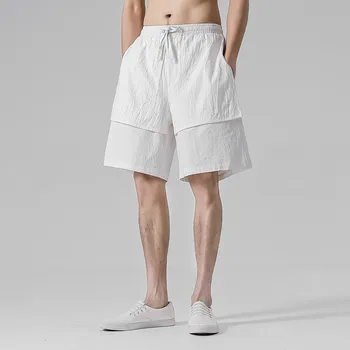 Мужские однотонные шорты, мужские спортивные Свободные повседневные хлопковые брюки с пятью точками, летние пляжные повседневные удобные слипы - Изображение 2  