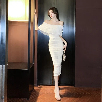 Белое платье в классическом стиле Yanling с открытыми плечами, новая легкая роскошная облегающая юбка-футляр высокого качества - Изображение 2  