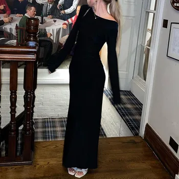 Летнее черное длинное платье 2023 Элегантного темперамента, облегающие вечерние платья без спинки, повседневная уличная одежда, тонкая одежда Y2k - Изображение 2  
