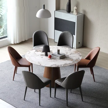 Современный минималистичный обеденный стол, Вращающийся обеденный стол из камня, Маленькая квартира, круглая гостиная из массива дерева, GPF50YH - Изображение 1  