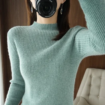 Женский свитер с высоким воротом, пуловер с длинными рукавами, осень-зима, Новый Модный темперамент, Универсальная теплая кашемировая основа - Изображение 1  