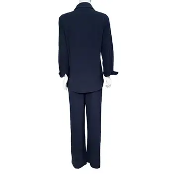 Женский костюм с эластичной резинкой на талии, женская рубашка и брюки в винтажном стиле, свободный повседневный наряд с V-образным вырезом и широкими штанинами для осени - Изображение 1  