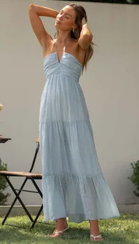 Уличная одежда, женское сексуальное платье с V-образным вырезом, длинное платье в стиле пэчворк на бретелях, Элегантные платья без рукавов с открытыми плечами Для женщин, Vestidos - Изображение 2  