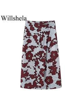 Willshela Женская модная плиссированная юбка Миди на молнии сзади с принтом, винтажные женские юбки с высокой талией, шикарные женские юбки - Изображение 1  